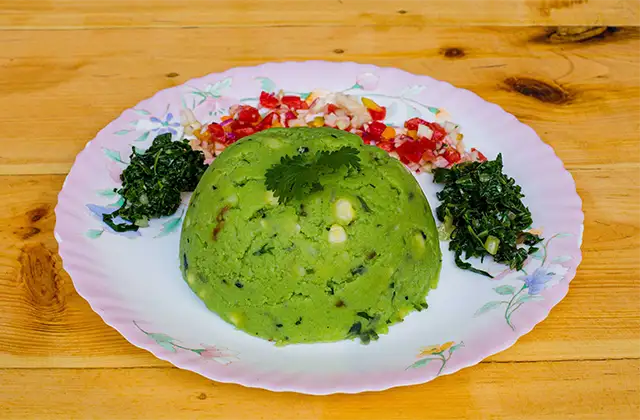 Sattvic vegetarian breakfast served during residential yoga teacher training in India