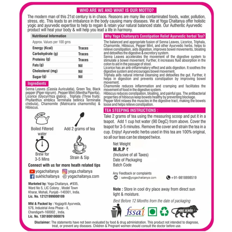 Constipation relief ayurvedic tea back sticker