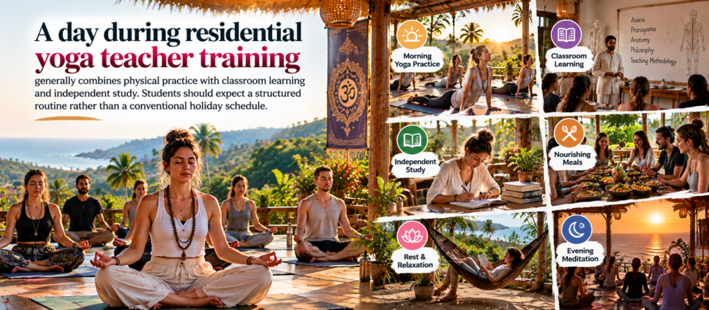 A day during residential yoga teacher training